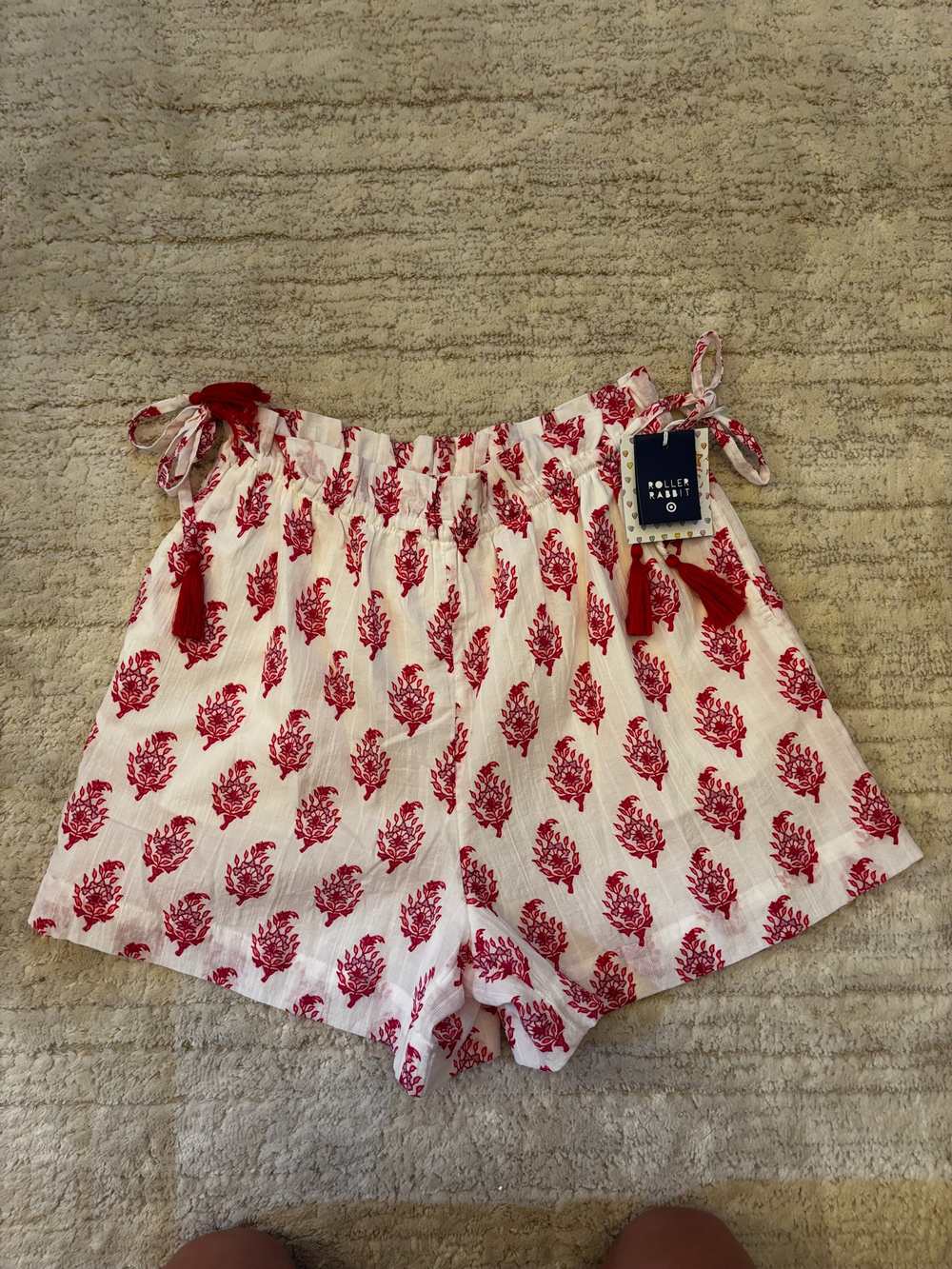 Roller Rabbit Cotton Shorts Red White Floral Size S NWT